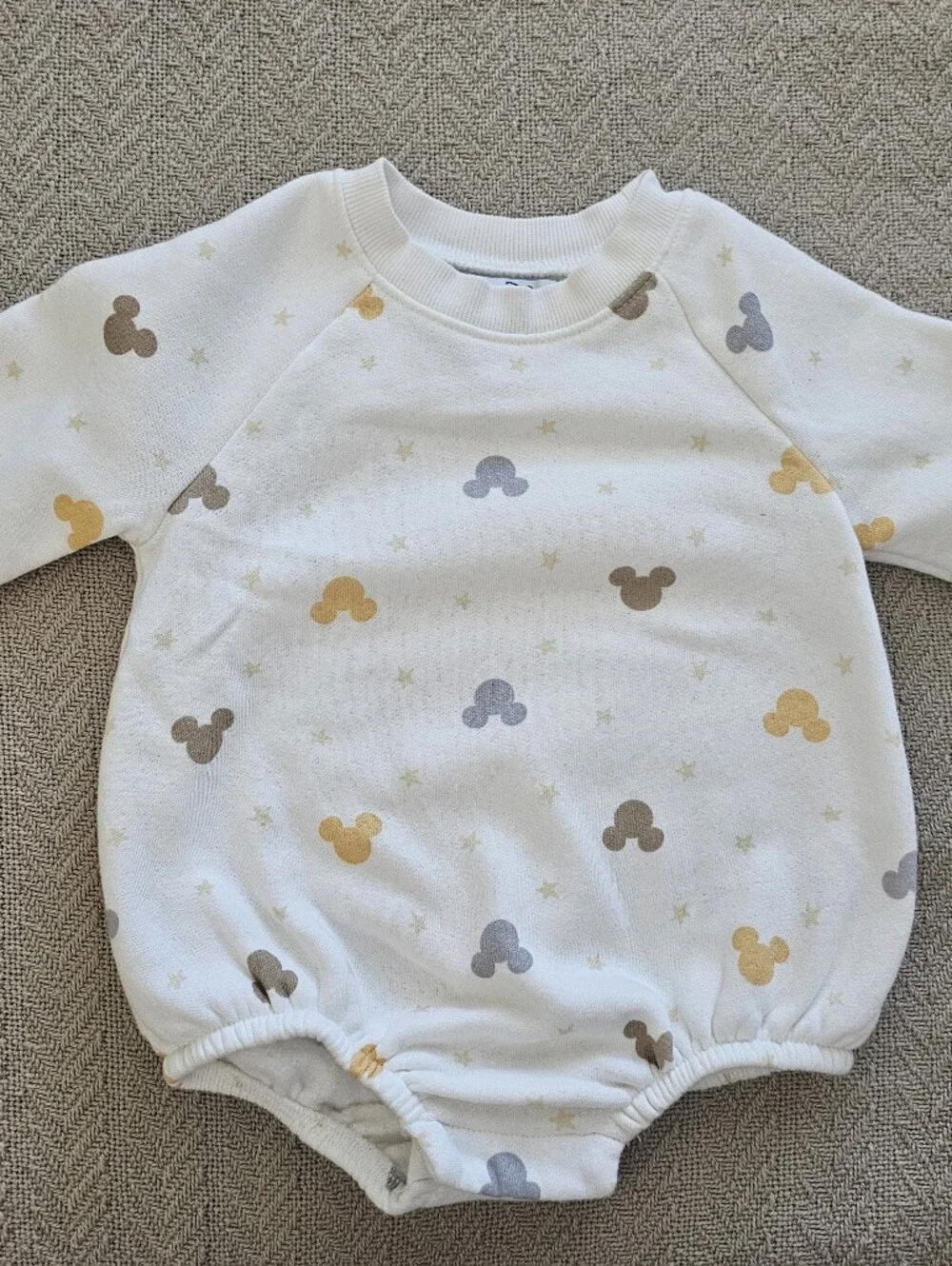 Old Navy Cream One-Piece Bodysuit with Neutral Mickey Icons